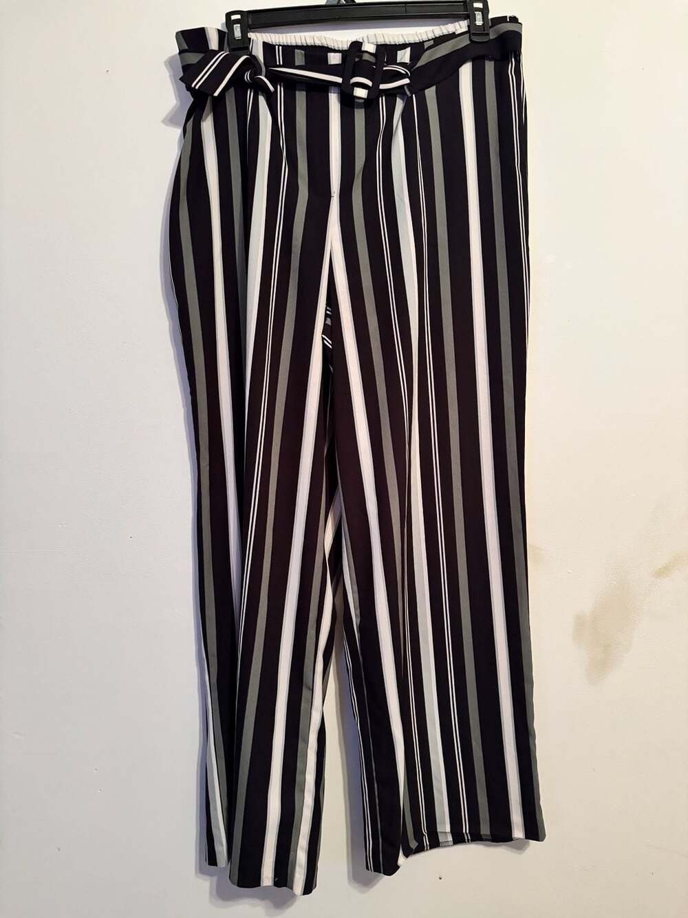 Cato Est. 1946 Women's Plus Size Striped Wide Leg Pants with Tie Belt